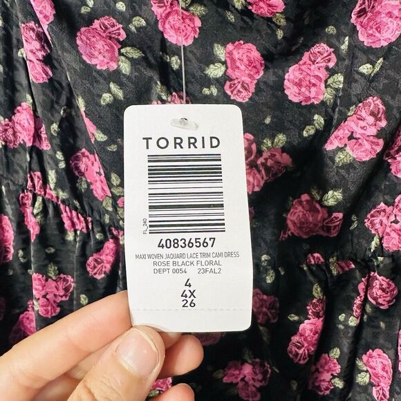 NEW Torrid Tea Length Challis Lace Trim Cami Long Sundress Size 4X Black Floral - Picture 7 of 8